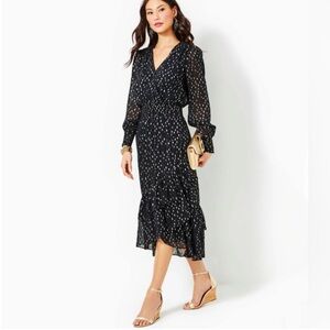 LILLY PULITZER Cristiana Midi Dress - Onyx Viscose Metallic Clip Dobby 4